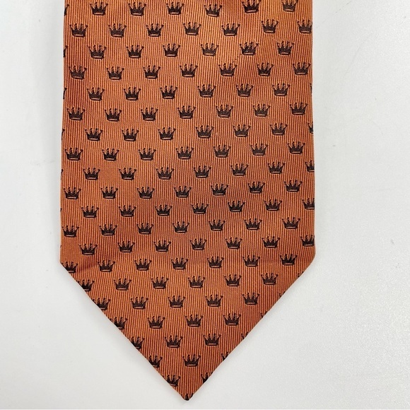 YSL Burnt Orange Crown Print Men’s‎ Modern Silk Neck Tie Zachary’s Atlanta - Picture 2 of 6